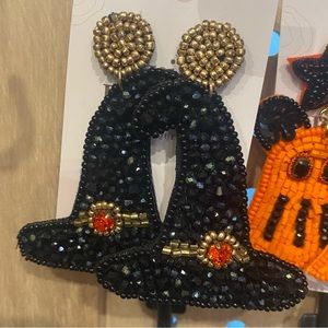 Beaded Witch Hat Halloween Earrings